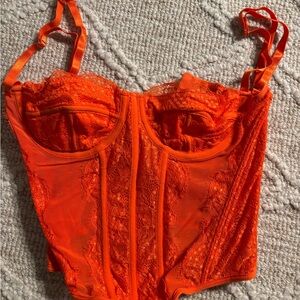 Orange Shapewear Bustier with Lace Detailing